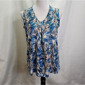 Kate & Mallory Blue Tropical Print Sleeveless Top Size Medium